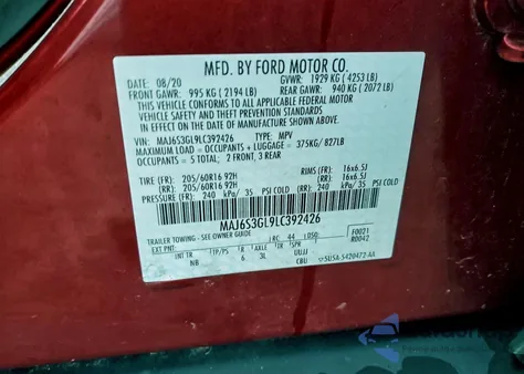 2020 Ford Ecosport Se z USA, uszkodzony, nr VIN MAJ6S3GL9LC392426